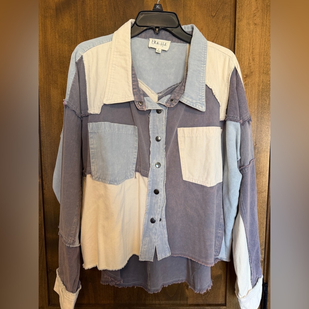 Oli & Hali Patchwork Light Blue & White Button-Up Shirt